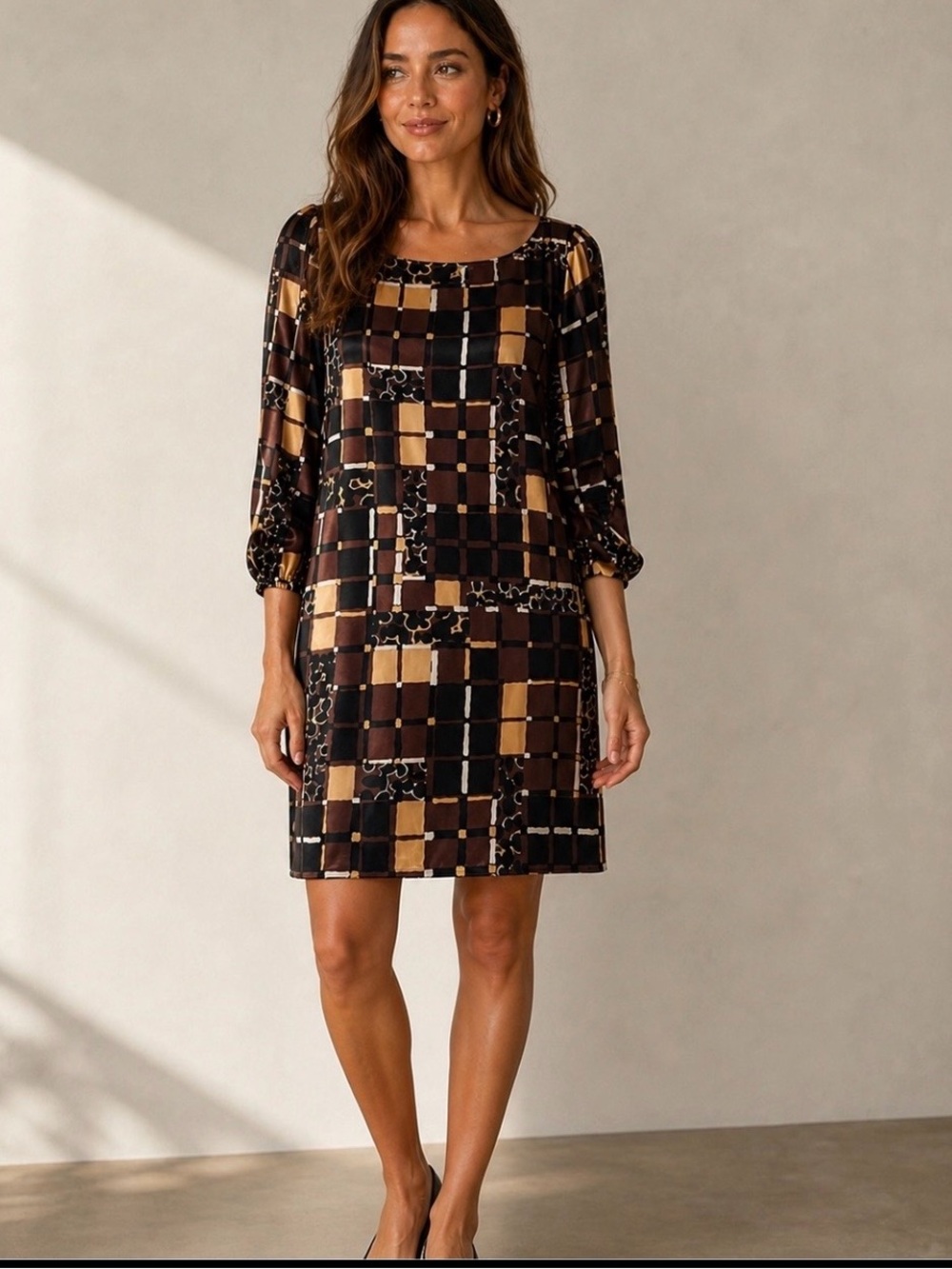Trina Turk Silk Geometric Print Shift Dress Size 8